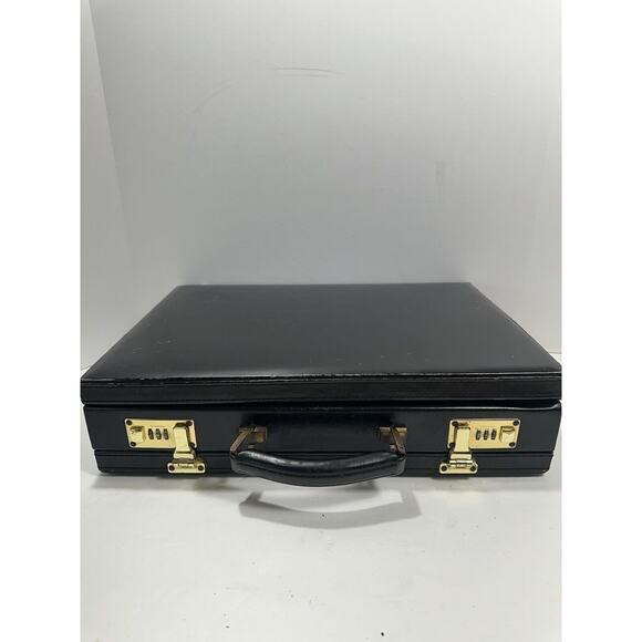 LEATHER PRESTO Attache Business BRIEFCASE Locking Hard Case Vintage Extend Black - Picture 2 of 13